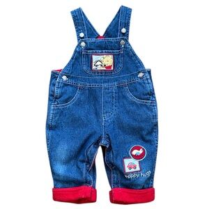 Vintage Winnie The Pooh Happy Hugs Fleece Lined Denim Overalls Size 6-9 Months